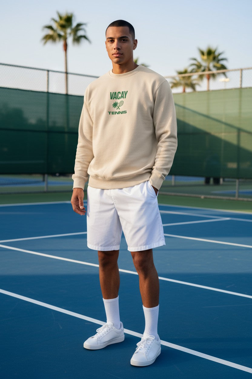 Tennis Club Crew Sweatshirt Unisex (Sand/Deep Green) *SALE*