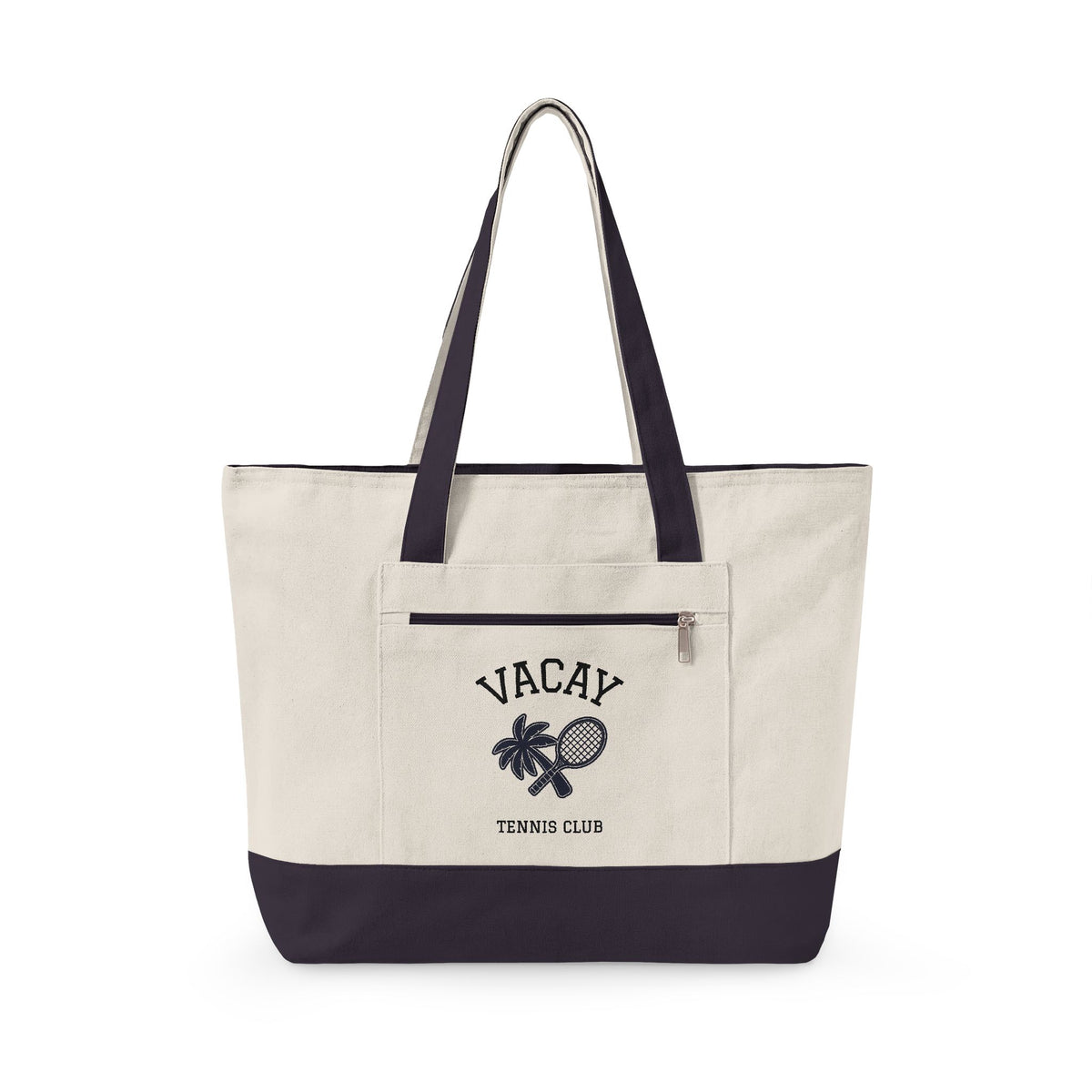 Vacay Tennis Palm Canvas Tote — Zippered Tennis Bag