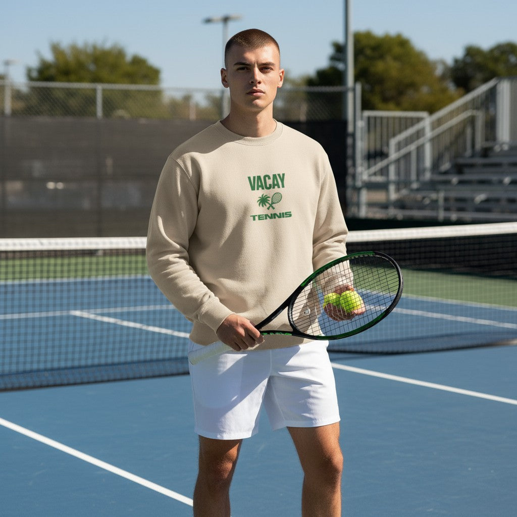 Tennis Club Crew Sweatshirt Unisex (Sand/Deep Green) *SALE*